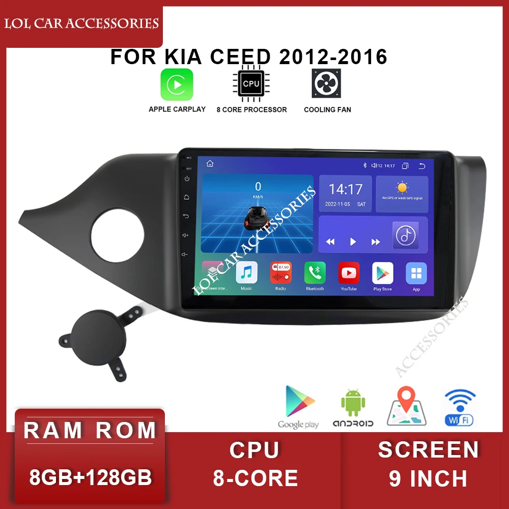 9 Inch For KIA Ceed 2012-2016 QLED Car Radio Stereo 8 Core Android 12 GPS 2 Din Head Unit Navigation Multimedia Player