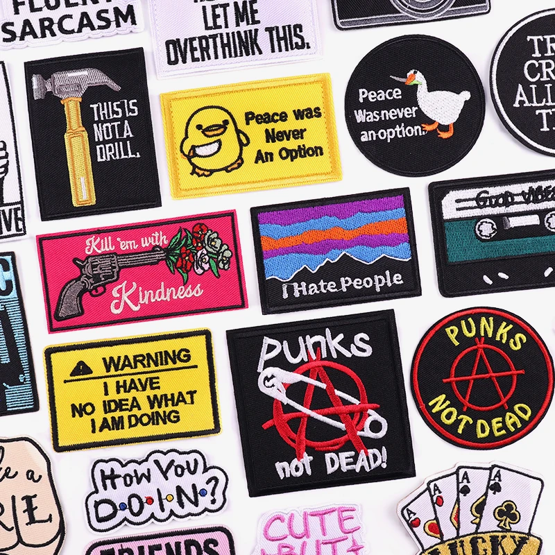 Collection of colorful patches on a denim jacket