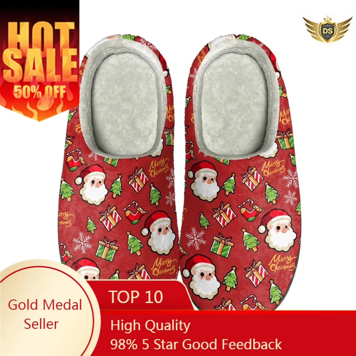 Christmas Design Warm Cotton Slippers Print On Demand Casual Winter Cozy Footwear Non-Slip Home Couple Footwear Print On Demand