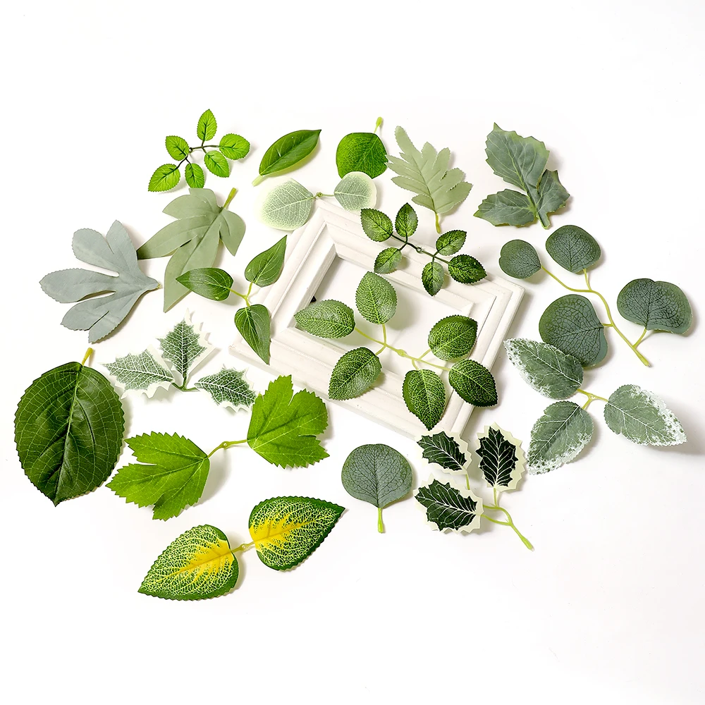 50 Stücke Grüne Künstliche Blätter Gefälschte Pflanze Wohnkultur Weihnachten Party Hochzeit Dekoration Braut Girlande Sammelalbum Geschenke Zubehör – Detail 2
