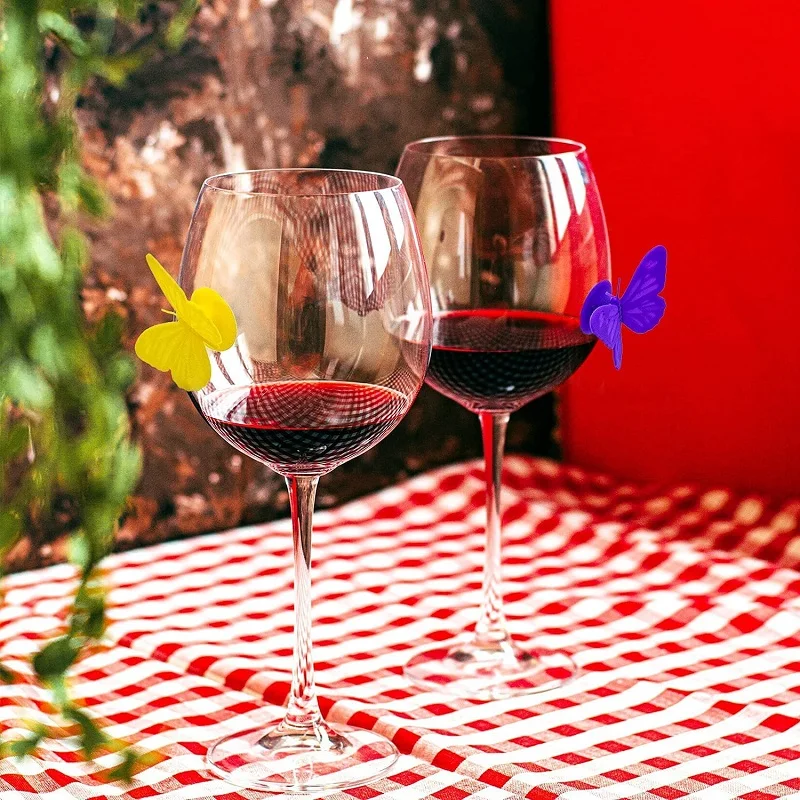 Silicone Drink Markers Wine Glass Markers Wine Charms Multi colored Butterfly Tags Glass Identifier For Bar Party 10 Pieces drink markers