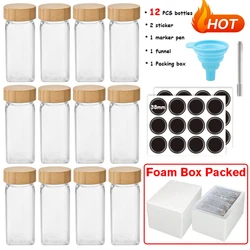 Elegant Glass Spice Jars with Bamboo Lids - Premium Kitchen Spice Organizer Set (12pcs)