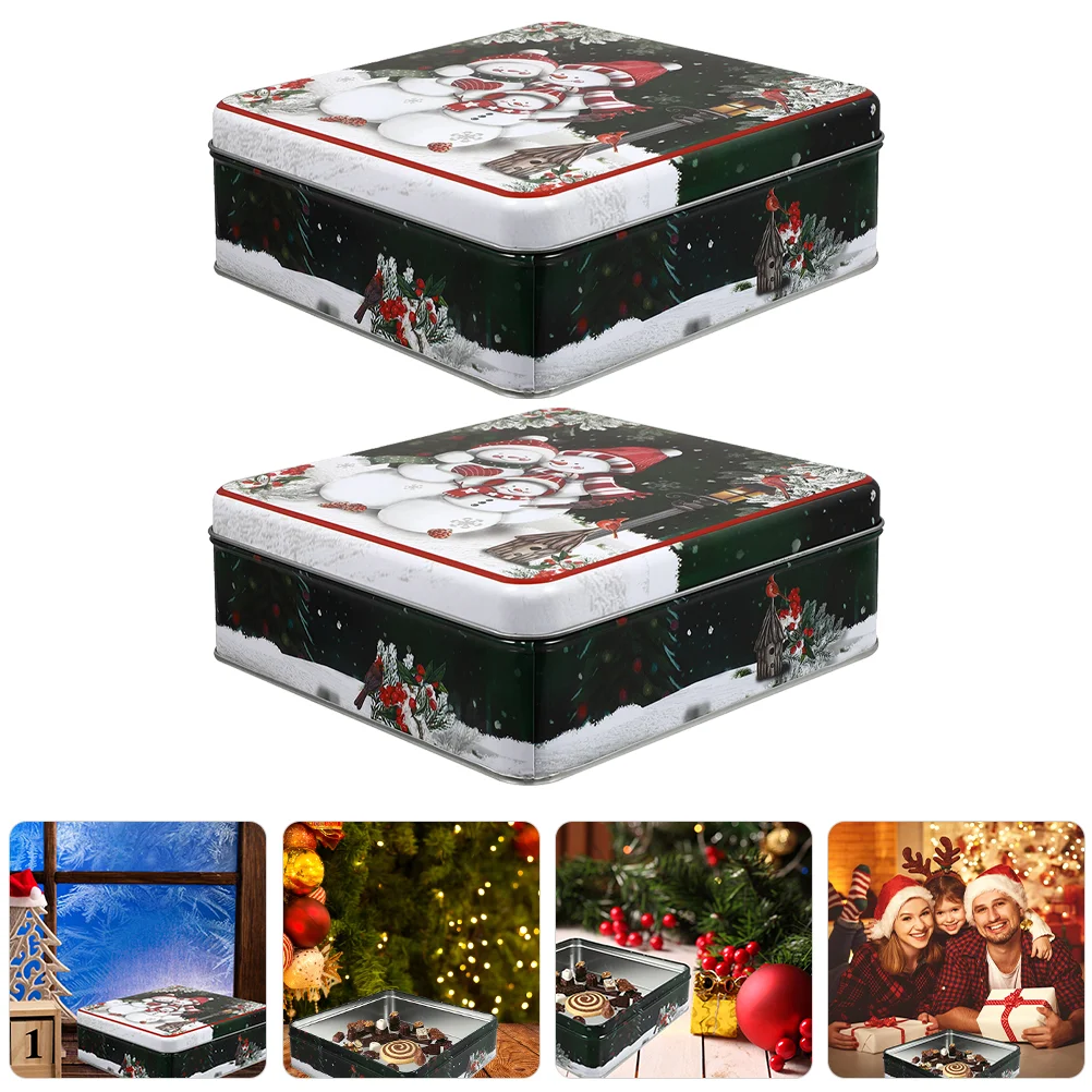 

2 Pcs Cookie Tin With Lid Christmas Table Decor Supplies The Gift Biscuit Containers Box Candy Storage Holder
