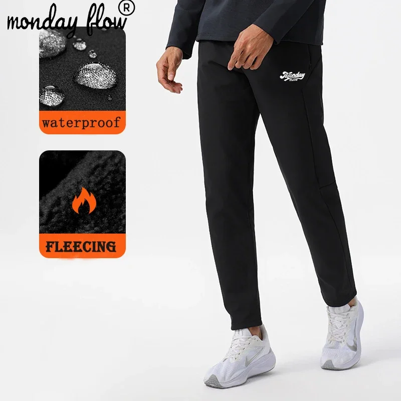 Monday Flow Men Waterproof Sports Golf Sweatpant Velvet Warm Golf Pants Man Elastic Leisure Trousers Winter Full Length Bottoms