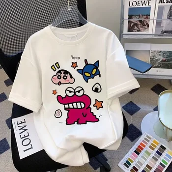 Crayon Shin Chan 100% Pure Cotton Japanese Printed Short Sleeved T-shirt for Women's Summer New Loose Crayon Shin Chan Top 1