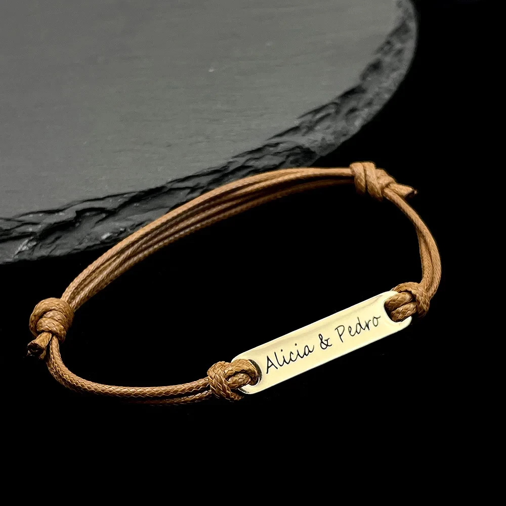 

Custom Name Stainless Steel Bracelet Women Leather Rope Adjustable Bracelet Personalized Couple Bangle Valentine's Day Jewelry