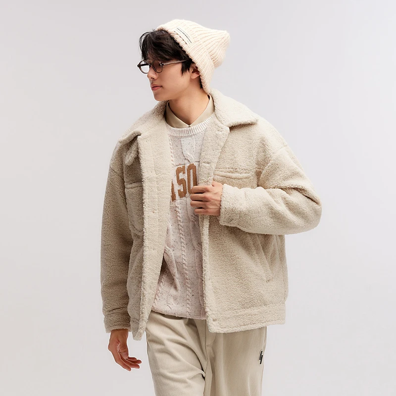 Semir Jacket Men Plush Outerwear 2024 New Couple Solid Color Versatile Loose Imitation Lamb Wool Winter Outfit Neutral Style 5