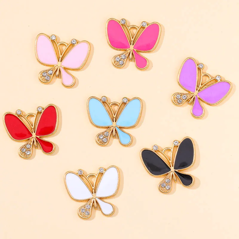 

20Pcs 19*21mm 7colors Fashion Zircon Butterfly Enamel Charm Pendant Jewelry Making DIY Earrings Necklace Crafts for Friends Gift