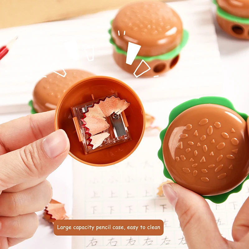 Creative Cartoon Hamburger Shape Pencil Sharpeners Double Holes Pencil Cutting Tools School Supplies Student Stationery Gifts - 2