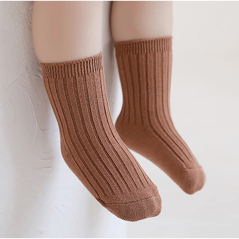 Girls Solid Color Mid Tube Socks Autumn Kids Cotton