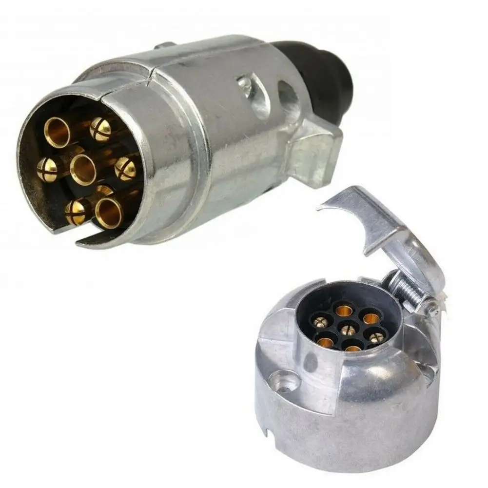 12V 7 Pin Trailer Plug Socket Set Car Trailer Coupling Socket Towbar Towing 7 Pin Metal Connectors Adapter Accessories