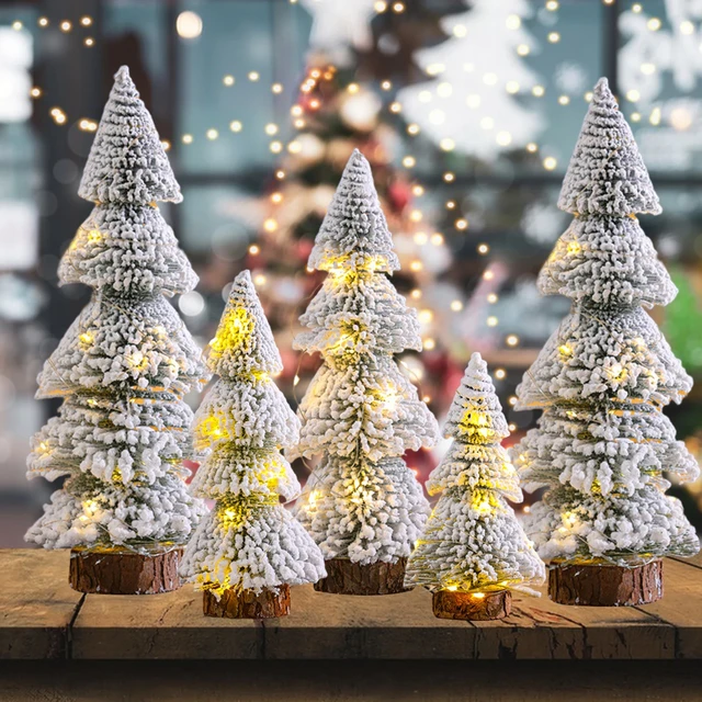 Mini White Christmas Tree Flocking Cedar Lighthouse Tree Artificial Cedar  Tabletop Ornaments Xmas Party Winter Crafts Decoration