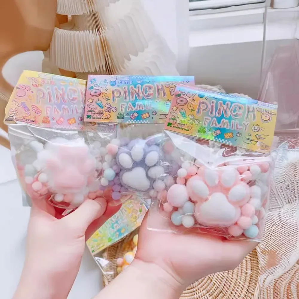 Squishy Handmade Flocking Cat's Paw Stress Relief Toy Cure Office Stress Reliever Vent Fidget Toys for Kids Adults Toys Gift 4