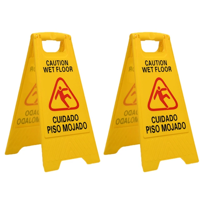 

Clipless Handle Commercial Warning Wet Floor Signs, Herringbone Warning Signs Durable Easy Install 2 Pack