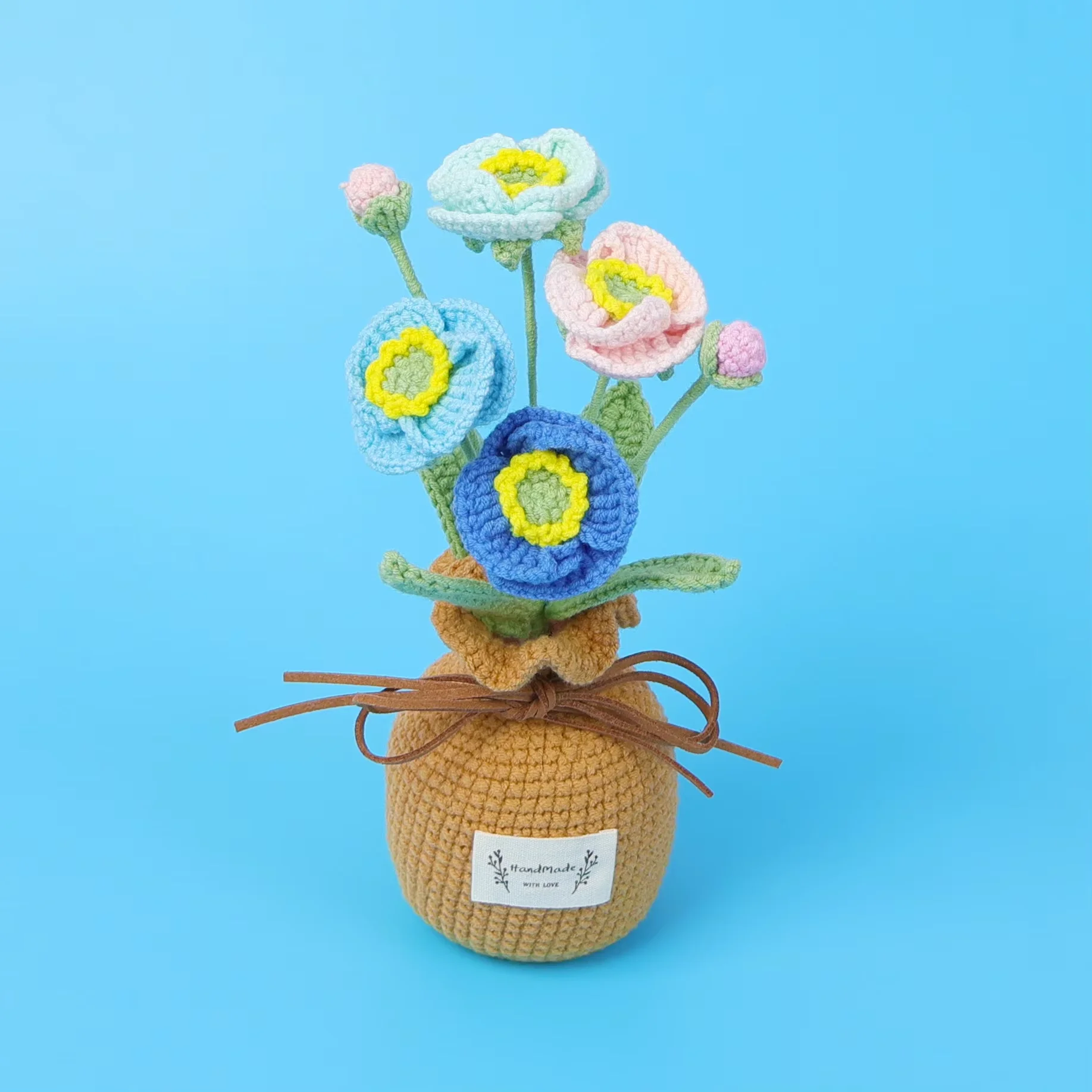 수제 크로 셰 뜨개질 그라디언트 대형 꽃병 인공 꽃 홈 인테리어 웨딩 장식 휴일 선물