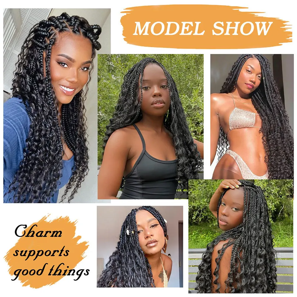 S-noilite Synthetic 14/18 inch Goddess Locs Hair Curls Ends Pre Looped Boho Dreadlocks Hair Extensions Soft Braiding Pieces