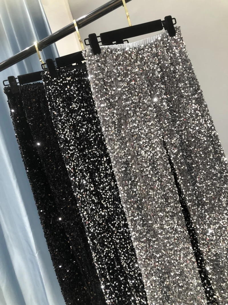 The New Women's Fashion Trendy Sparkling Gold Pants Relaxation of Tall Waist Wide-legged Pants Women's South Korean Style 2023