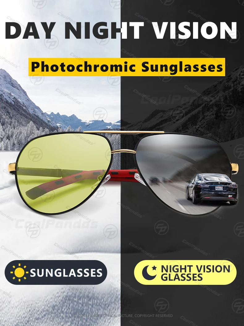 CoolPandas Mode Intelligente Luftfahrt Sonnenbrille Polarisierte Photochrome Mann Tag Nacht Vision Fahren Gläser Frau gafas de so – Detail 1