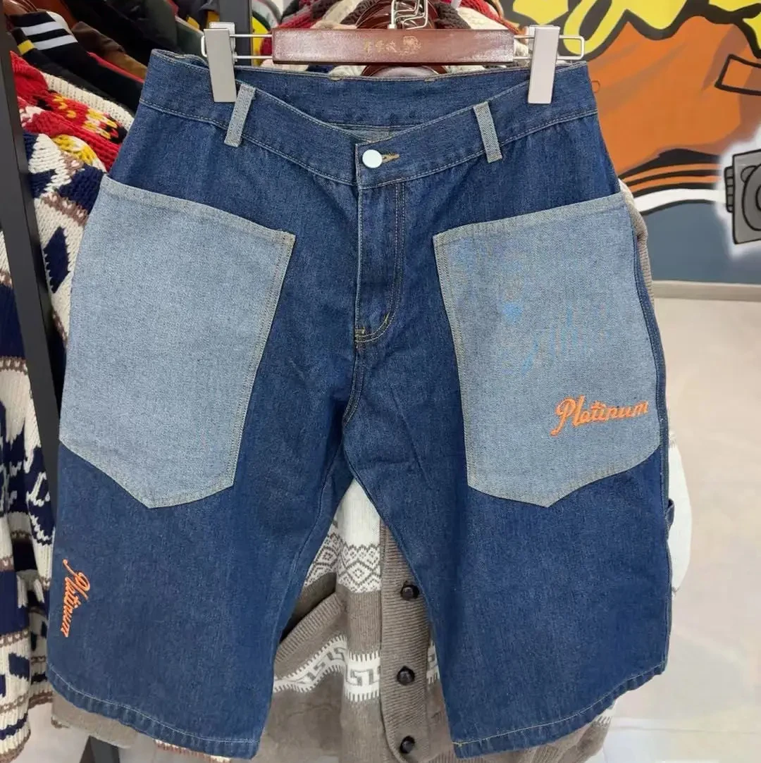 Denim Shorts American Retro Fubu Straight Legs Casual Sports Shorts Cropped Pants Hip Hop Street Loose streetwear men
