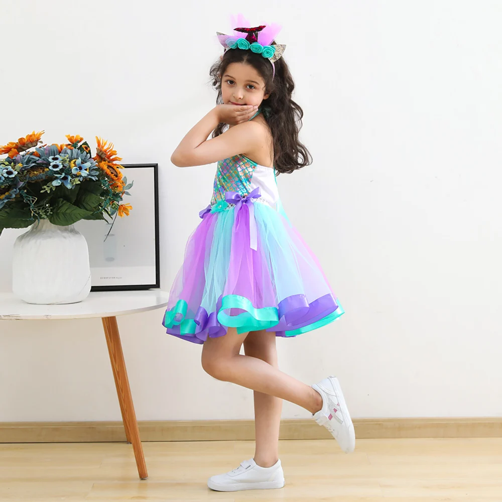 Mermaid Pearl Flower Dress with Hairband Girls Tutu Dress Mermaid Tutu Dress, Mermaid Dress, Mermaid Outfit