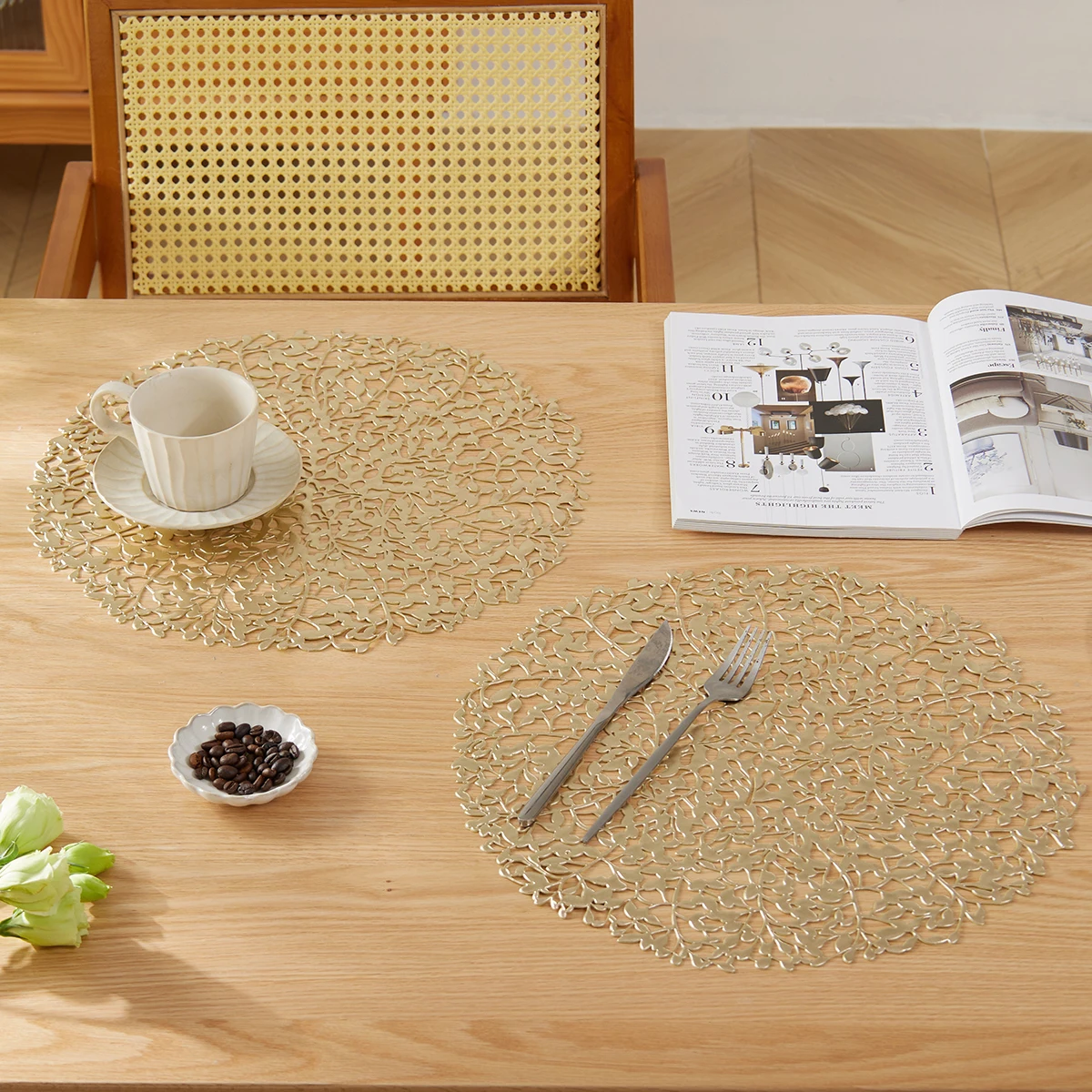 Set Of 6 Hollow PVC Coasters - Gold Round Table Decor For Weddings & Parties