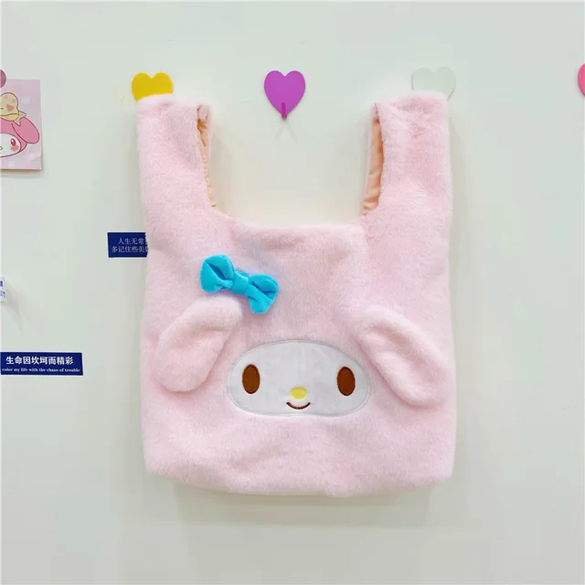 Kawaii Sanrio Plush Bag Cartoon Kuromi Melody Cinnamoroll Plush Handbag Large Capacity Sanrio Plush Storage Bag for Home Supplie