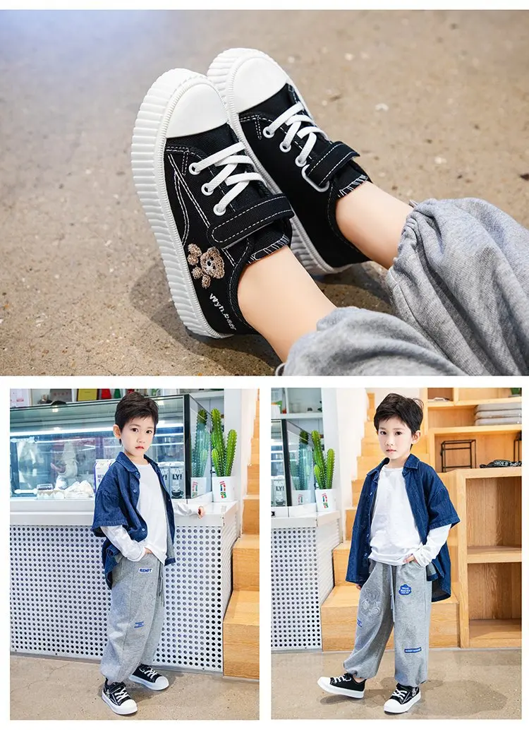 Modische Board-Schuhe für Jungen und Mädchen, Kinder-Studentenschuhe mit Klettverschluss, lässige Canvas-Schuhe, Kinder-Schuhe mit weicher Sohle, rutschfeste Komfortschuhe – Detail 12
