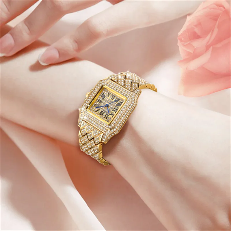 Big Brand Luxury Watches For Women Hip Hop Diamond Golden Casual Alloy Band Simple Quartz Watch Relogios Feminino Fashions 2024