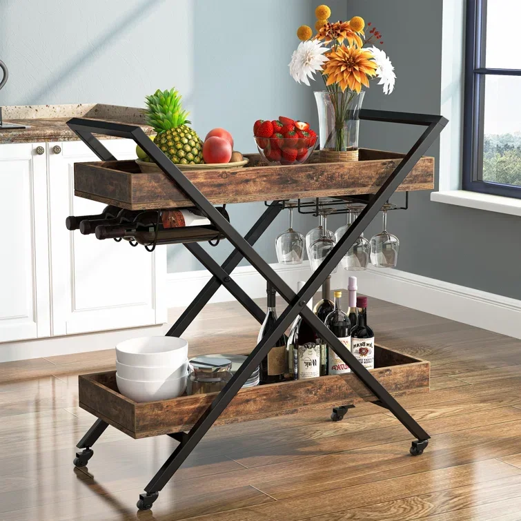 Multi functional service cart with retro style industrial style bar cart