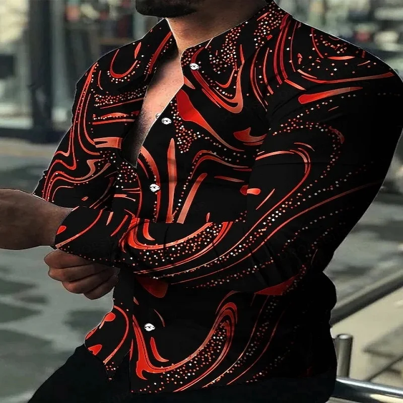 Lightning Hawaiian Shirts Floral 3d Printed Shirts Men Fashion Shirt Long Sleeve Casual Beach Blouse Lapel Blouse Men's Clothing lightning pattern blazer sequin two pieces pant set black fashion women s matching set spring office lady long sleeve outfit set