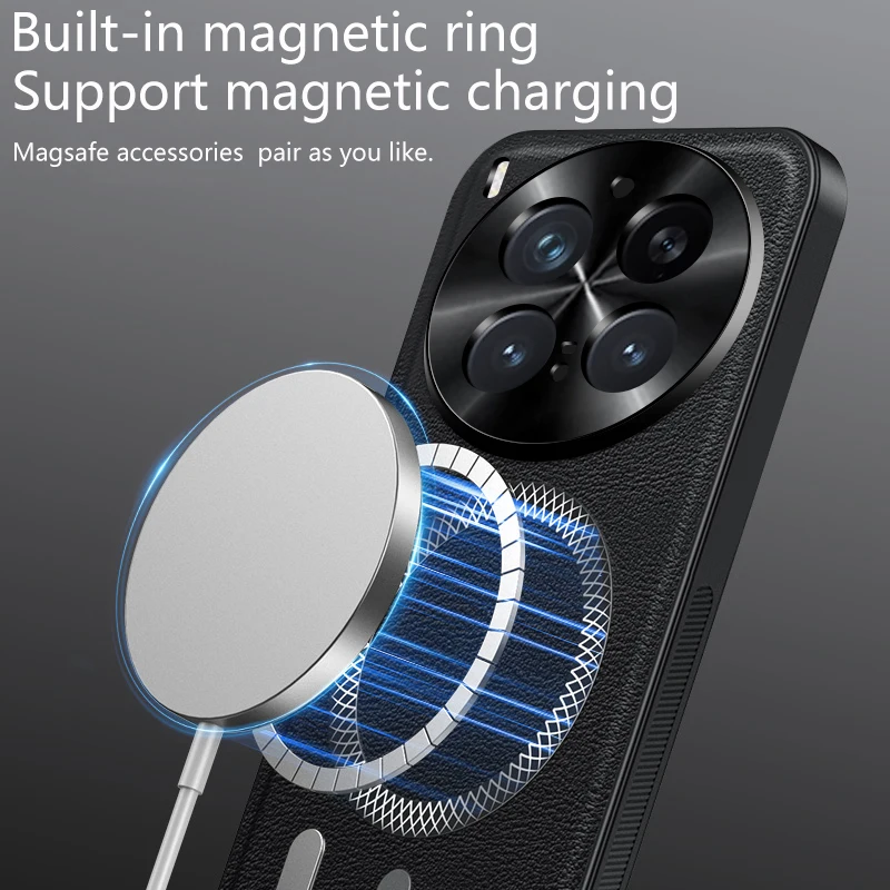 Luxury Leather Texture Magnetic Case - Wireless Charging Compatible, Business Style Bumper Back Cover