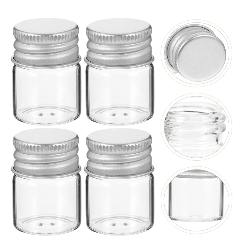 5pcs Clear Empty Glass Bottles 5ml/6ml/7ml/10ml/14ml/18ml/20ml/25ml/30ml Silver Aluminum Lid Refillable Vials 4