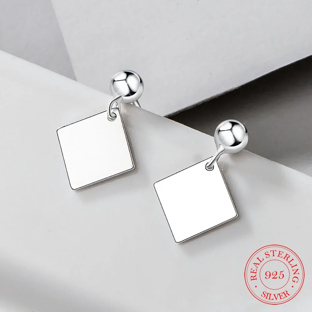 

100% Real 925 Solid Sterling Silver Tassel Geometric Square Earrings For Women Young Girls Teen pendientes Gift aretes de mujer