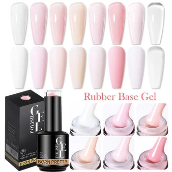 BORN PRETTY Smalto per unghie gel base in gomma rosa latte Glitter 15ml Vernice semipermanente Soak Off Gel LED UV autolivellante 1