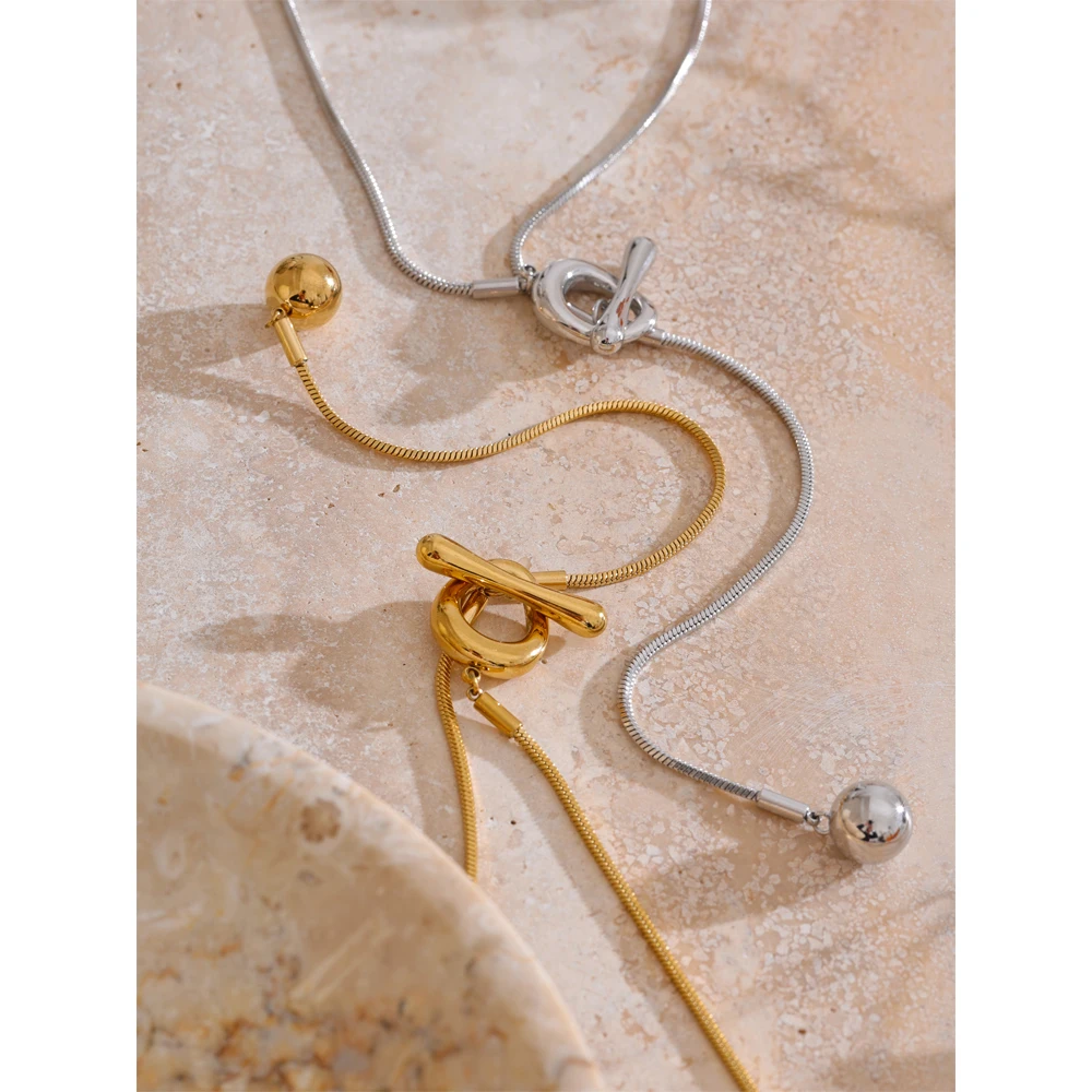 Yhpup Stainless Steel Long Chain Ball Drop Necklace