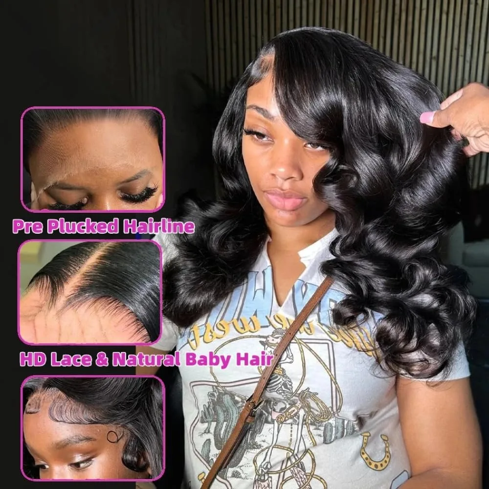 200 Density Body Wave 13x4 HD Transparent Lace Front Human Hair Wig Black 13x6 Lace Frontal Wigs 30 40 Inch PrePlucked Lace 8