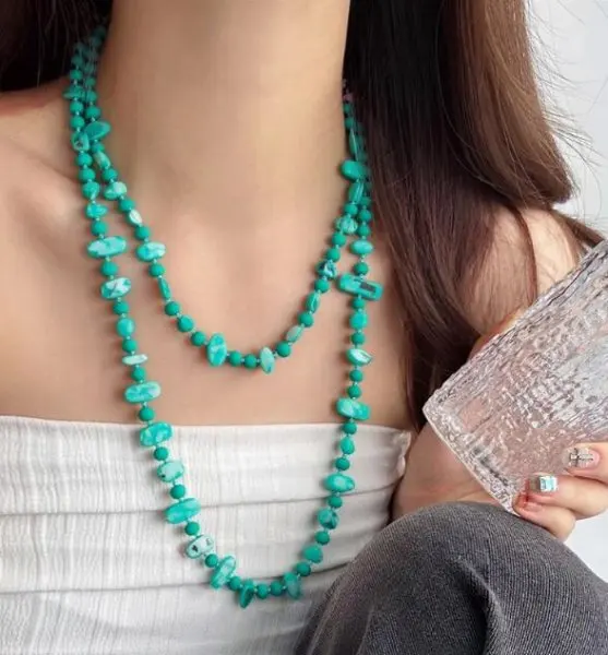 Collier bohème Vintage en pierre naturelle irrégulière pour femmes, perles de cristal faites à la main, Double couche, longue chaîne de pull, bijoux cadeau