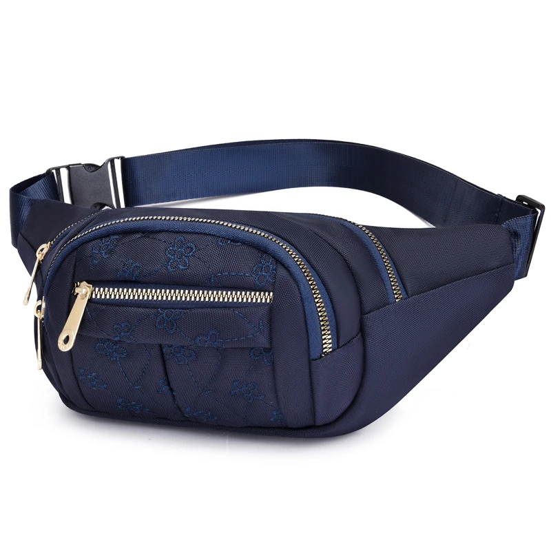 Women's fashionable waist bag, multifunctional outdoor waist bag with multiple zipper compartments and adjustable shoulder strap
