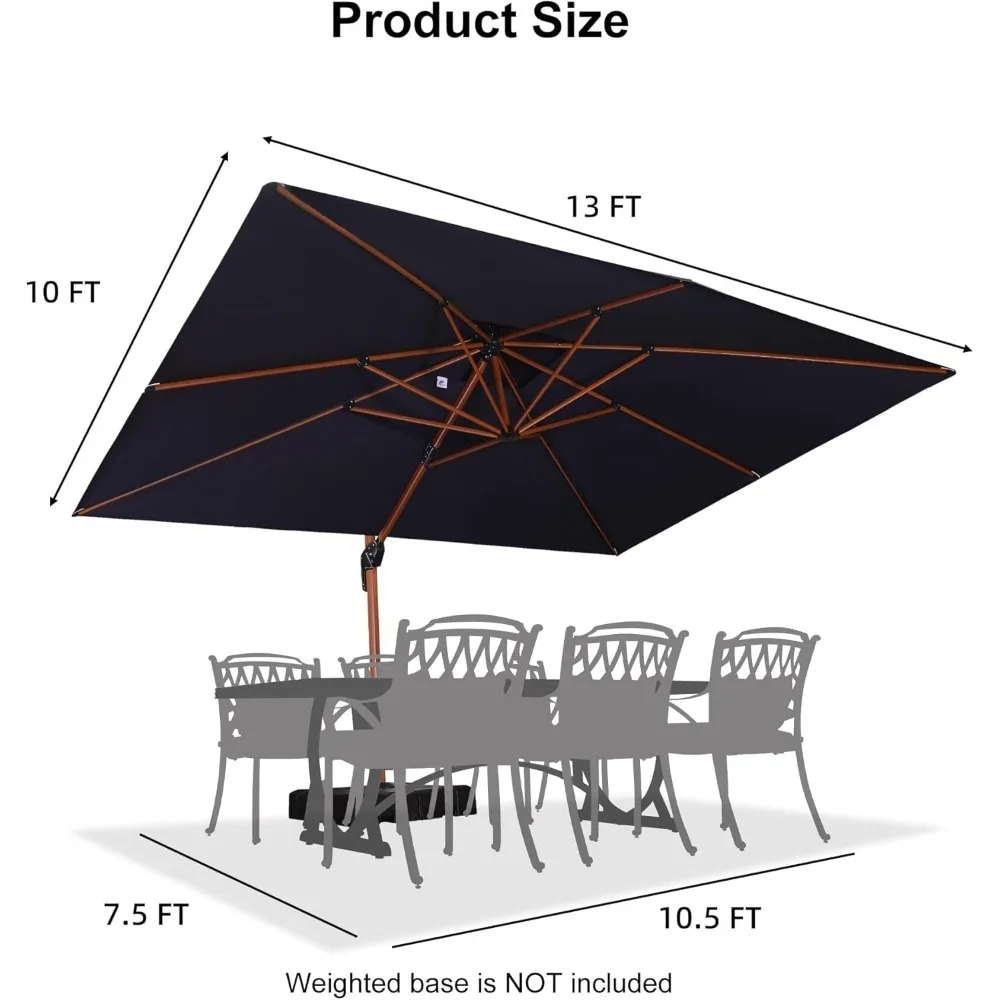 10' X 13'Double Top Deluxe Wood Pattern Rectangle Patio Umbrella Offset Hanging Umbrella Outdoor Market Umbrellas Garden 3