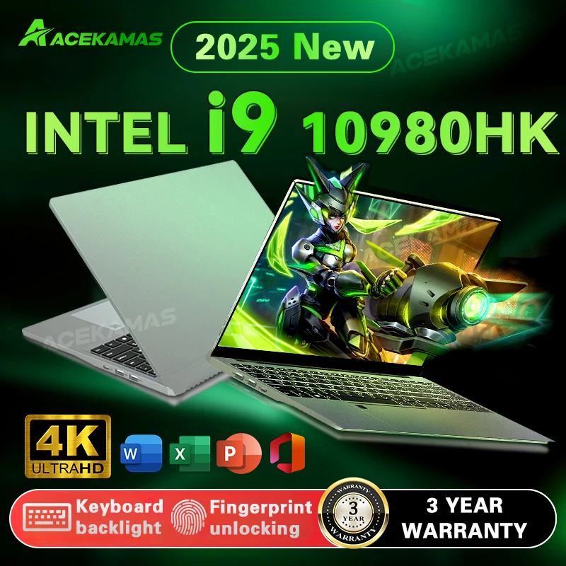 מחשב גיימינג 2025 ACEKAMAS 15.6 אינץ' Intel Core i9 10980HK IPS 4K מחשב גיימר 16GB DDR4 1TB SSD M.2 Windows 11 Pro מחשב נייד
