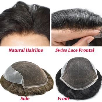 Protesi Capillare Uomo Q6 in Pizzo PU, Parrucca da Uomo in Capelli Umani Indiani, Sistema di Capelli Naturali, Protesi Capillare Maschile