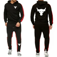 Dwayne Johnson Brahma Bull Tattoo Logo Print Spring Autumn Men's Tracksuit High Quality Loose Hoodies+Casual Trousers Sports Set 1
