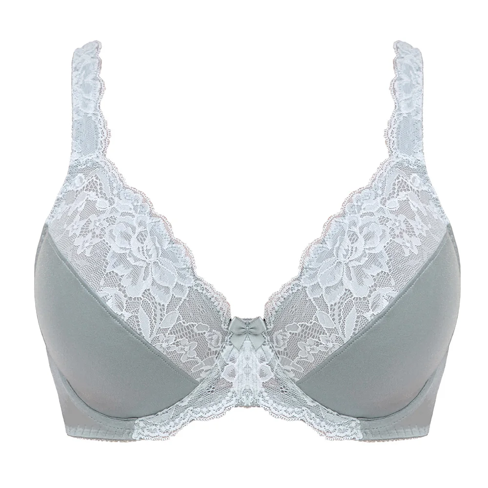 Women's Sexy Lace Bra Plus Size Floral Underwire Unlined Bra Adjustable  Strap V Neck Everyday Bralette (Color : White, Size : 38d)