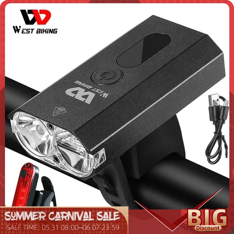 

WEST BIKING Aluminum Front Bike Light Bicycle Flashlight LG6 LED USB Rechargeable Cycling Headlight Waterproof Rear Light