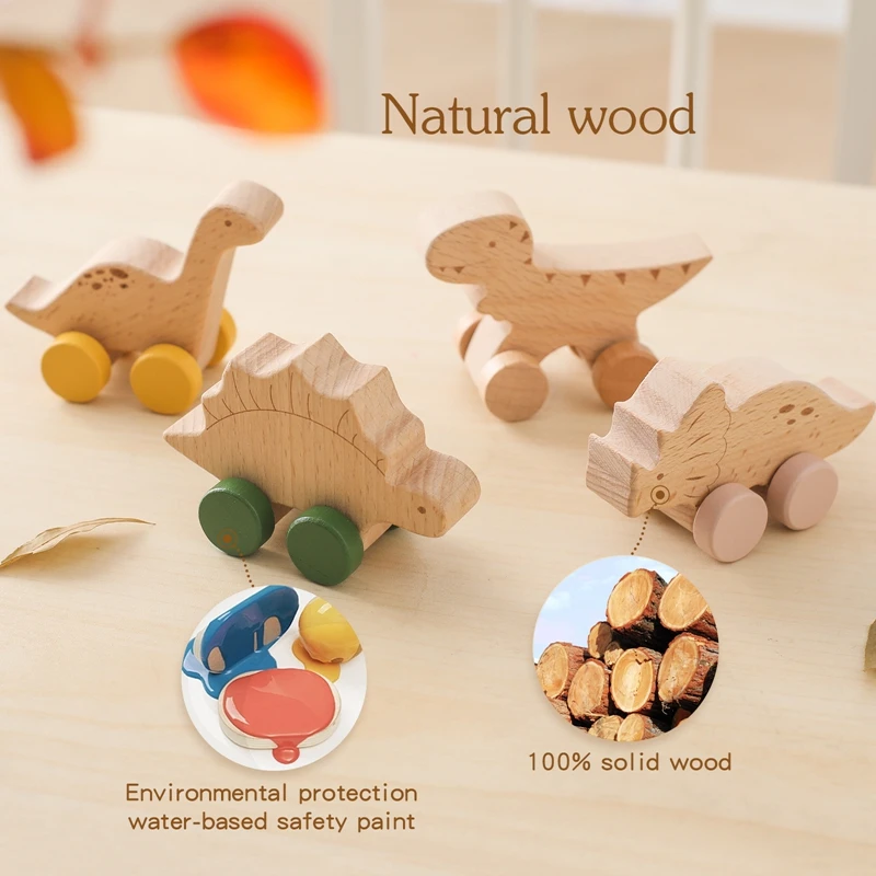 1Pc Wooden Baby Teether Toys Beech Wooden Dinosaur Cartoon Teething Baby Toy For Children Tanystropheus Car Chew Toys
