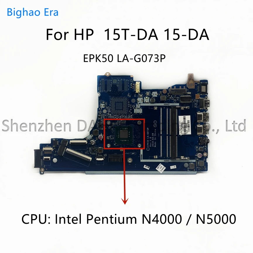 para hp 15t-da 15-da Motherboard Laptop com Intel Cpu Ddr4 N4000 N5000 Epk50 La-g073p Sps: L20375601 L20375-601 L20375001