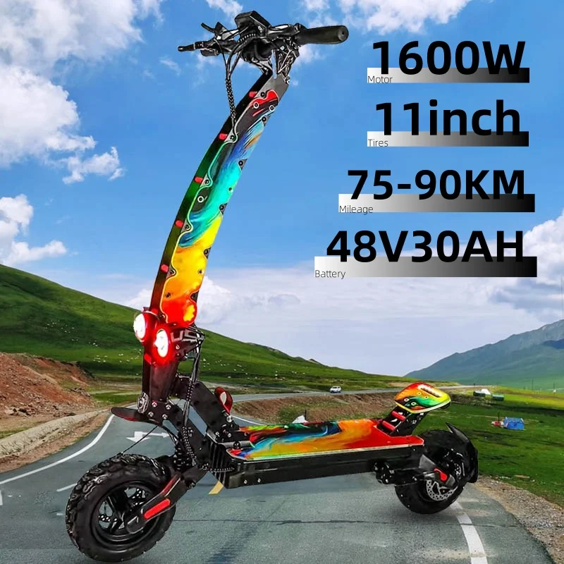 Folding 800W Dual Motor 11Inch Off-Road Adult Electric Scooter Top Speed 55km/h 48v30AH Battery Tires Sport Commuter E Scooter