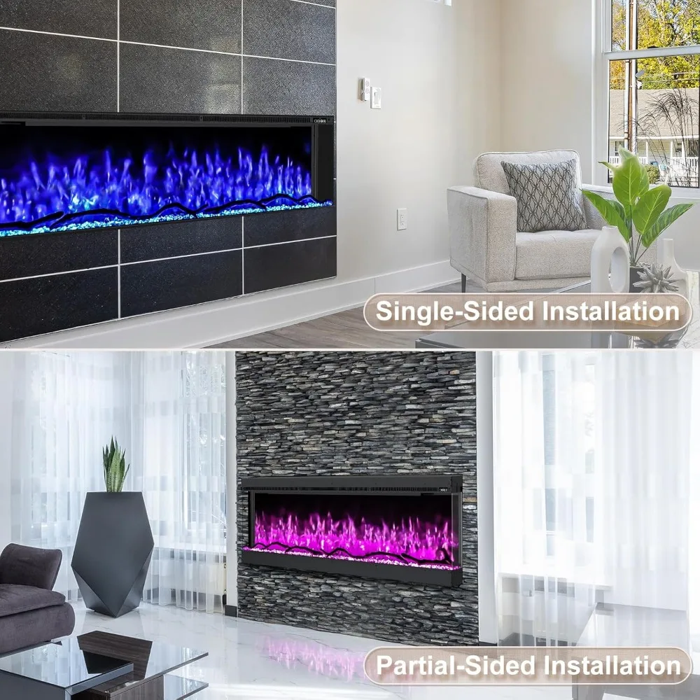 3 Sided Electric Fireplace Inserts, 80 inch Eletric Fire Place Heater, Modern Built in Wall Fireplace with Realistic Led Flame 6