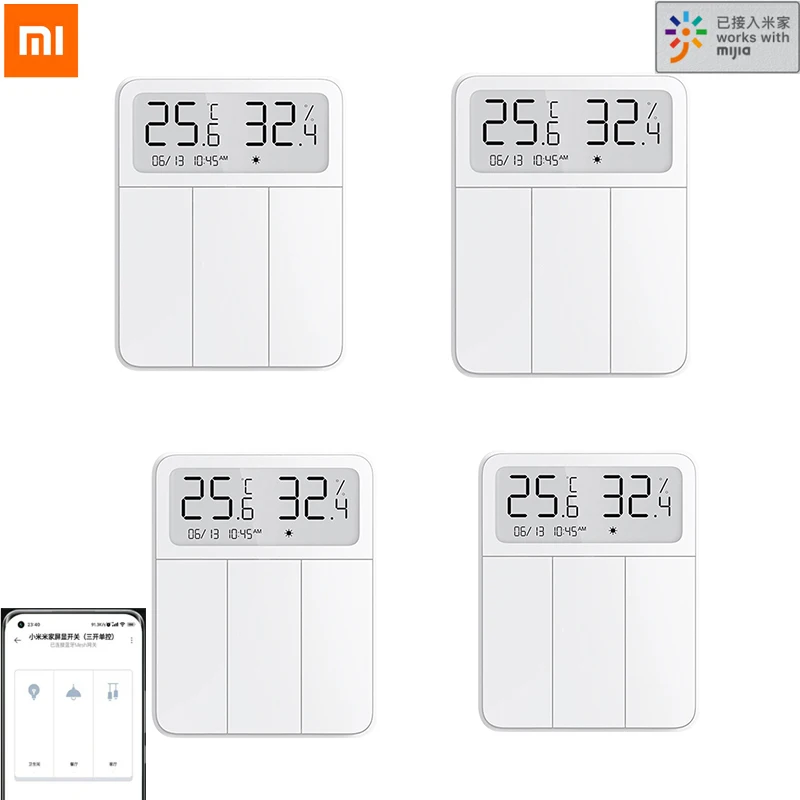 

News Xiaomi Mijia Smart Wall Switch Light Remote Control Wireless 3 Key Switchs With Temperature and Humidity LCD Digital Screen