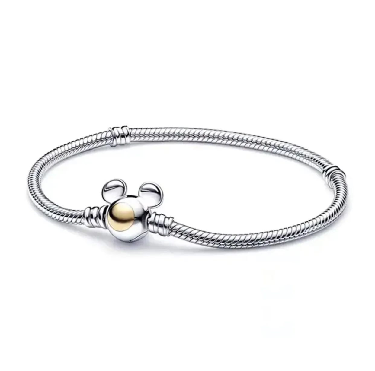 Disney Hot 925 Sterling Silver Fitted Original Charms Snake Bracelet Rose Gold Adjustable Chain Women's DIY Jewelry